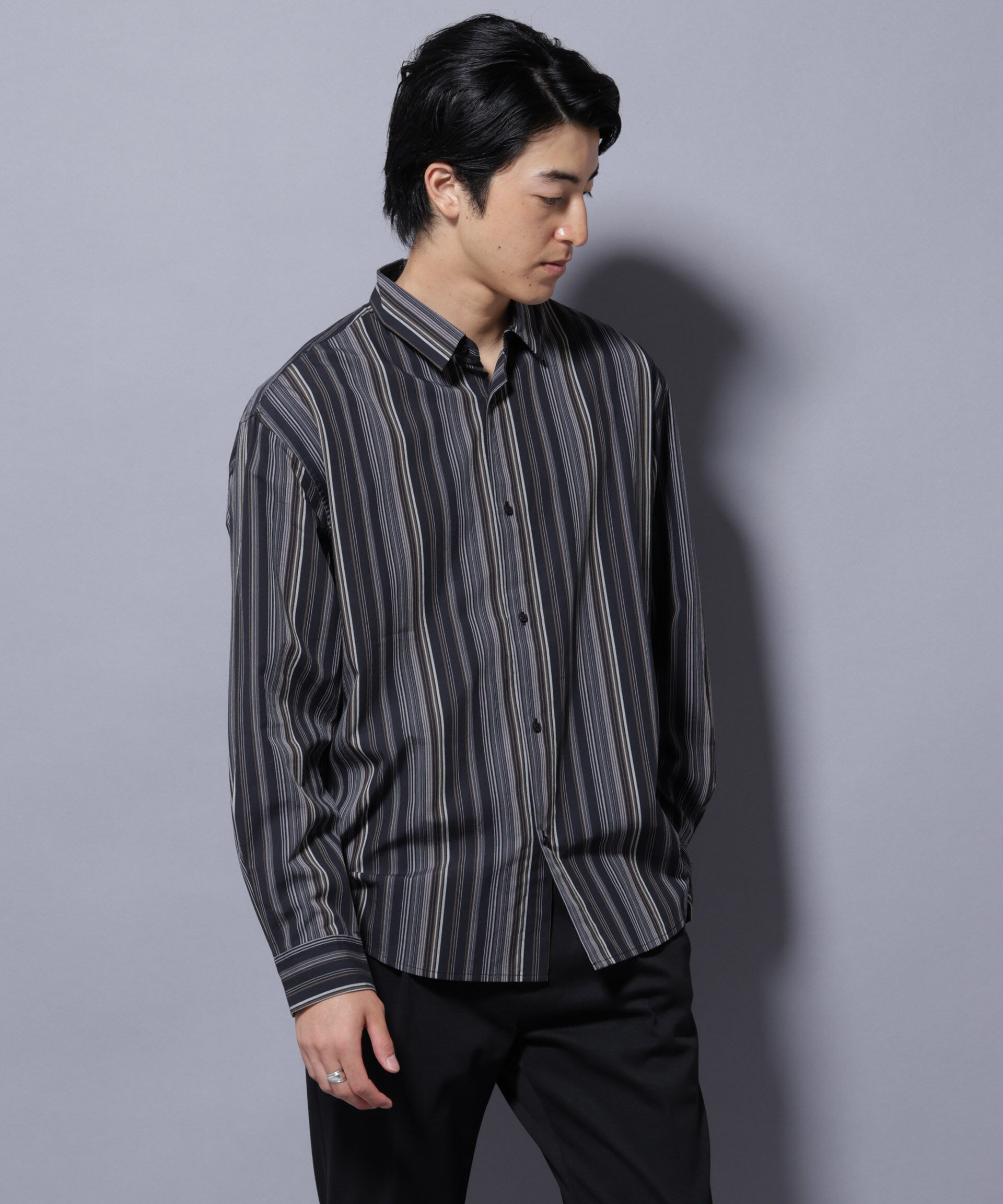 nano･universe「ランダムストライプシャツ 長袖」|シャツ・ブラウス|