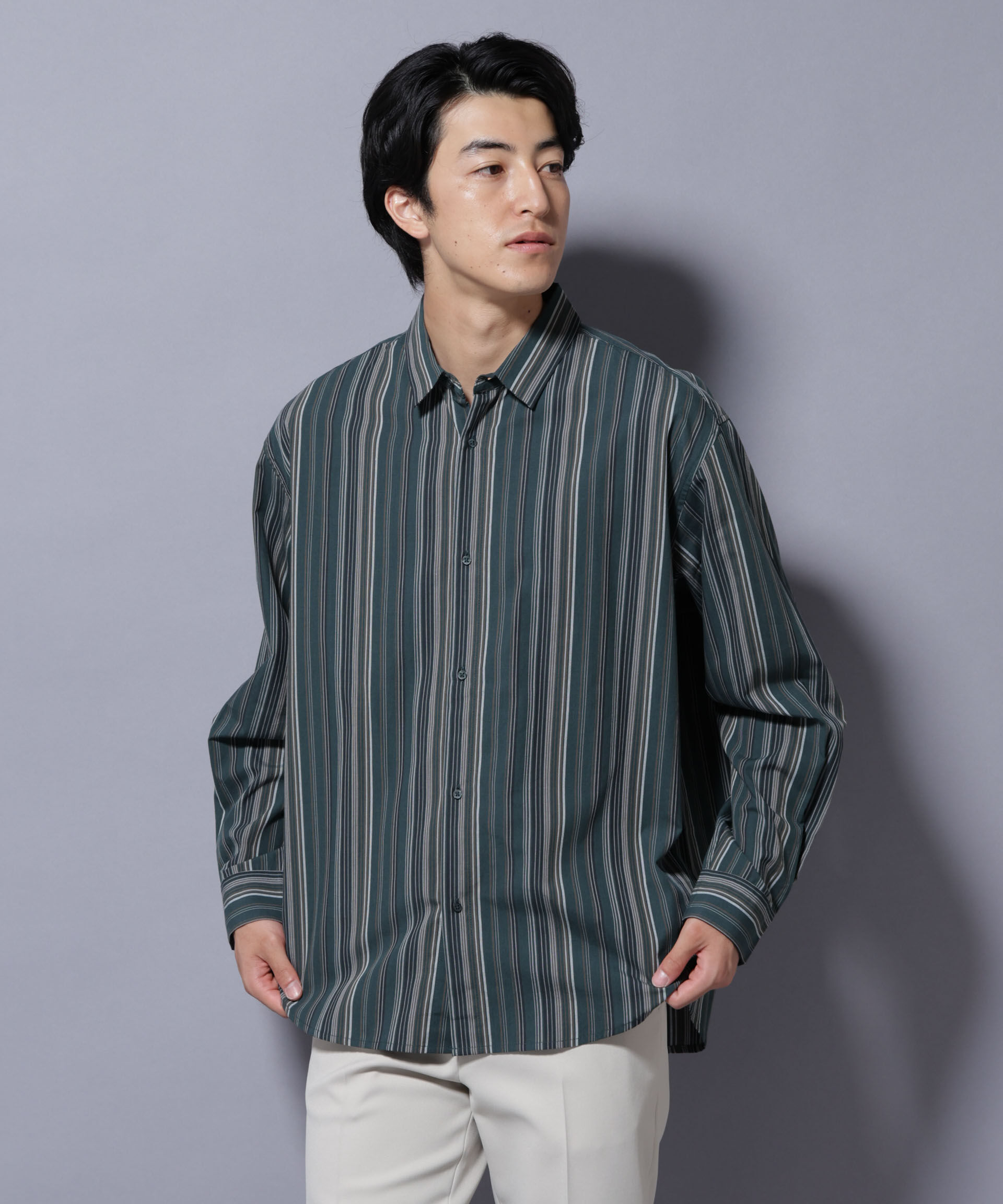 nano･universe「ランダムストライプシャツ 長袖」|シャツ・ブラウス|