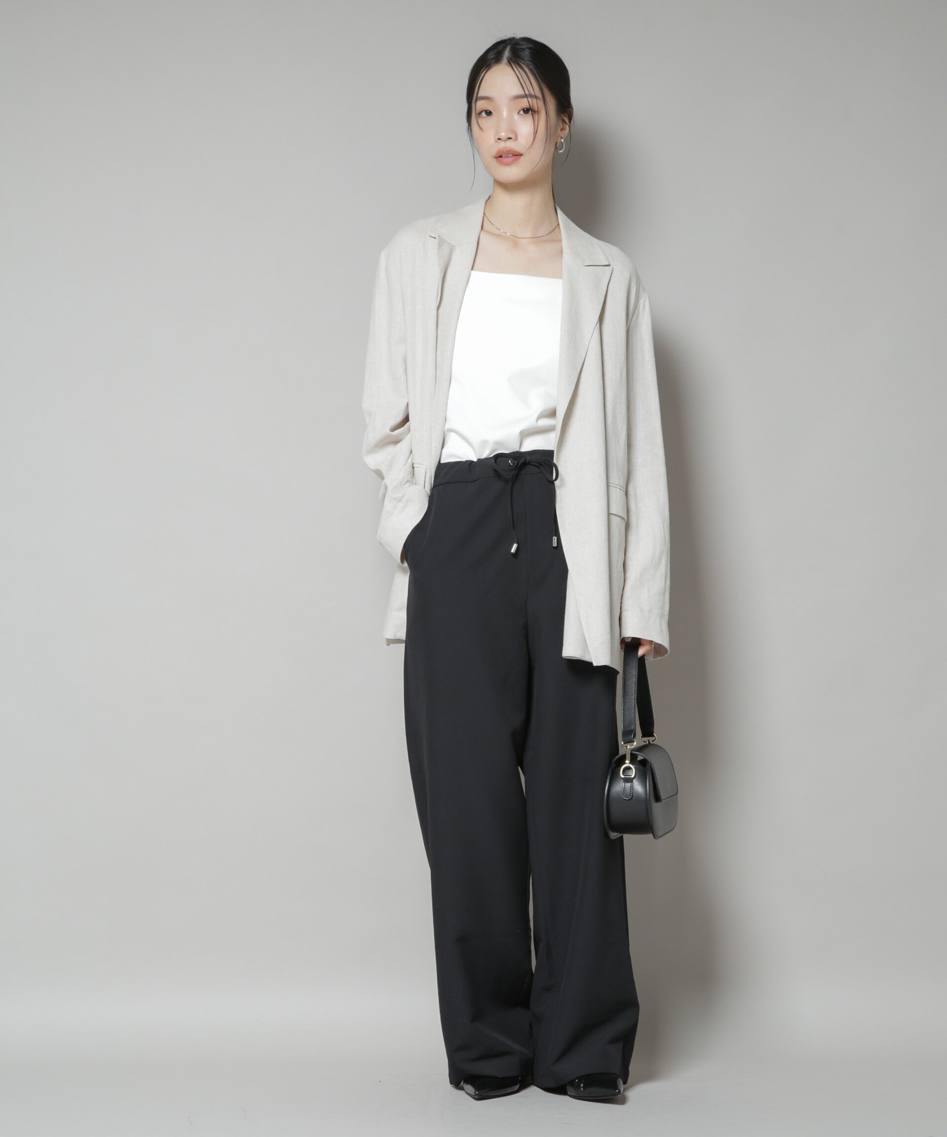 nano･universe「ウェストドロストワイドストレートパンツ」|チノ|