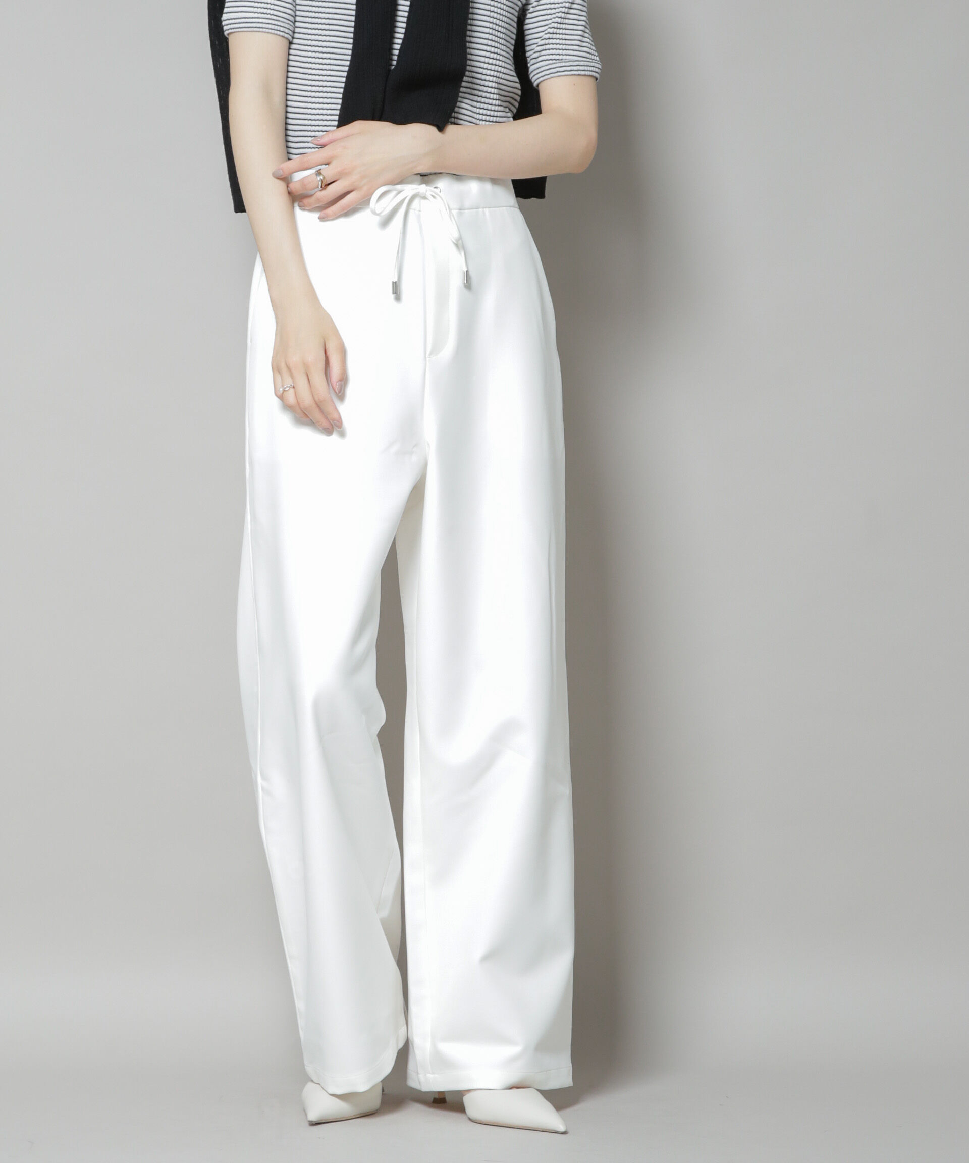 nano･universe「ウェストドロストワイドストレートパンツ」|チノ|