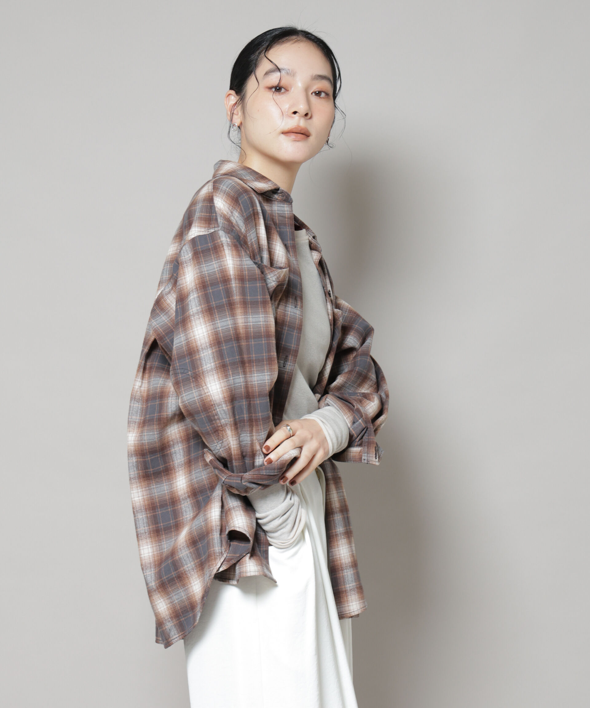 nano･universe「オンブレチェックオーバーネルシャツ」|シャツ・ブラウス|