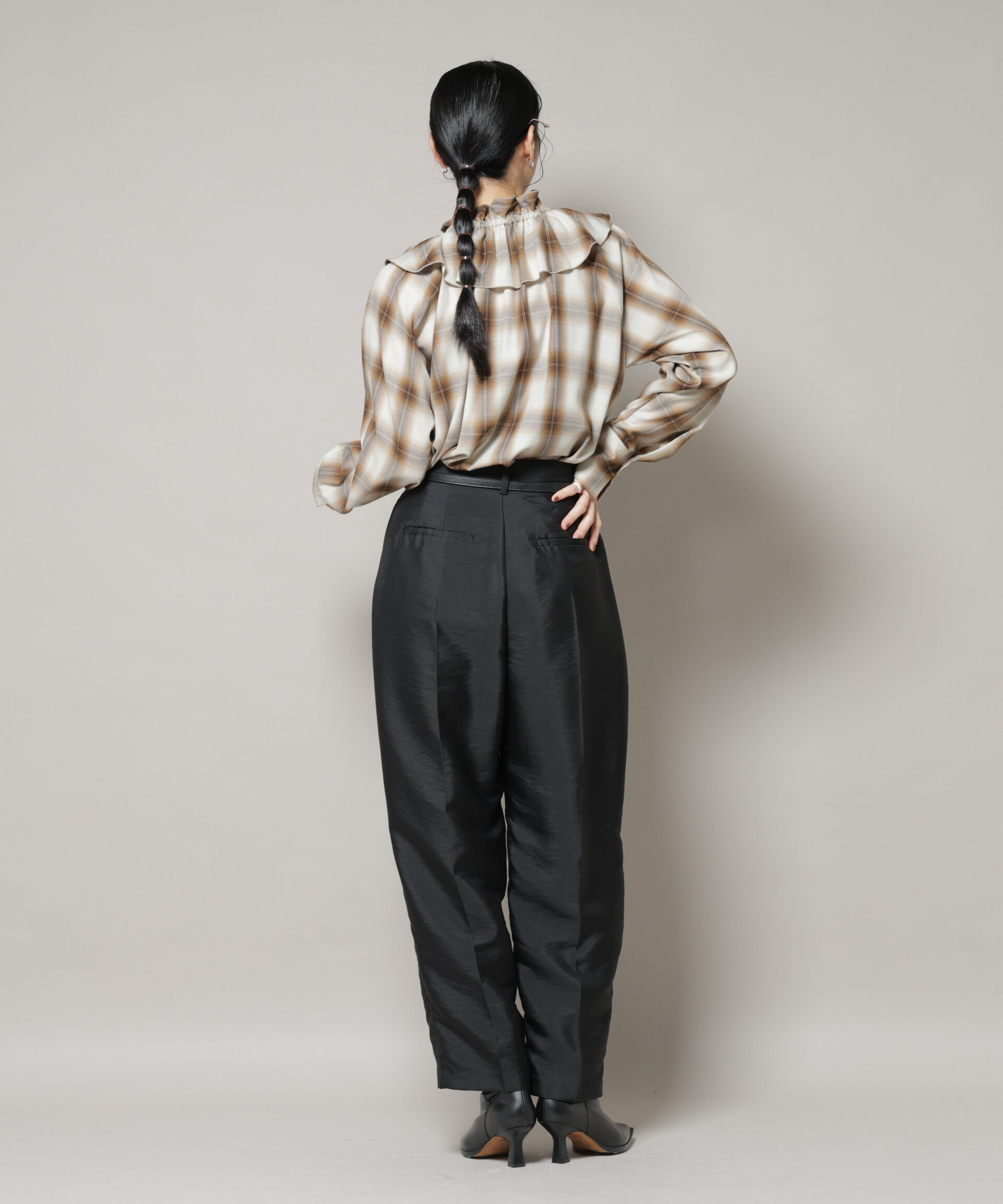 nano･universe「オンブレーチェックフリルカラーブラウス」|シャツ・ブラウス|