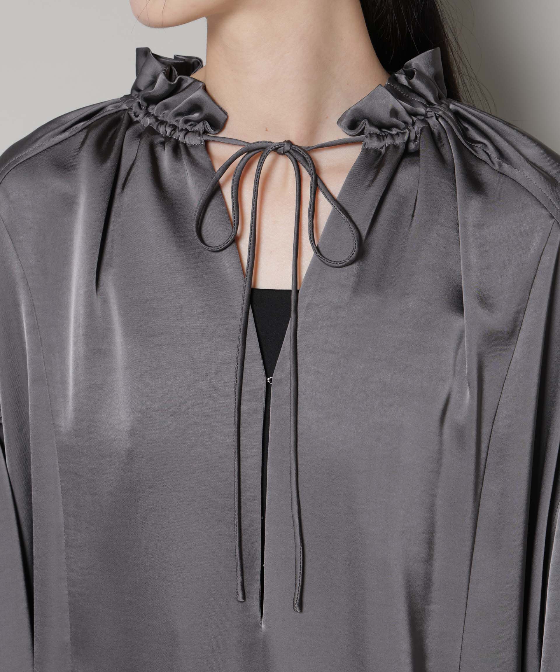 nano･universe「シャーリングギャザースリーブサテンマキシワンピース」|ワンピース|