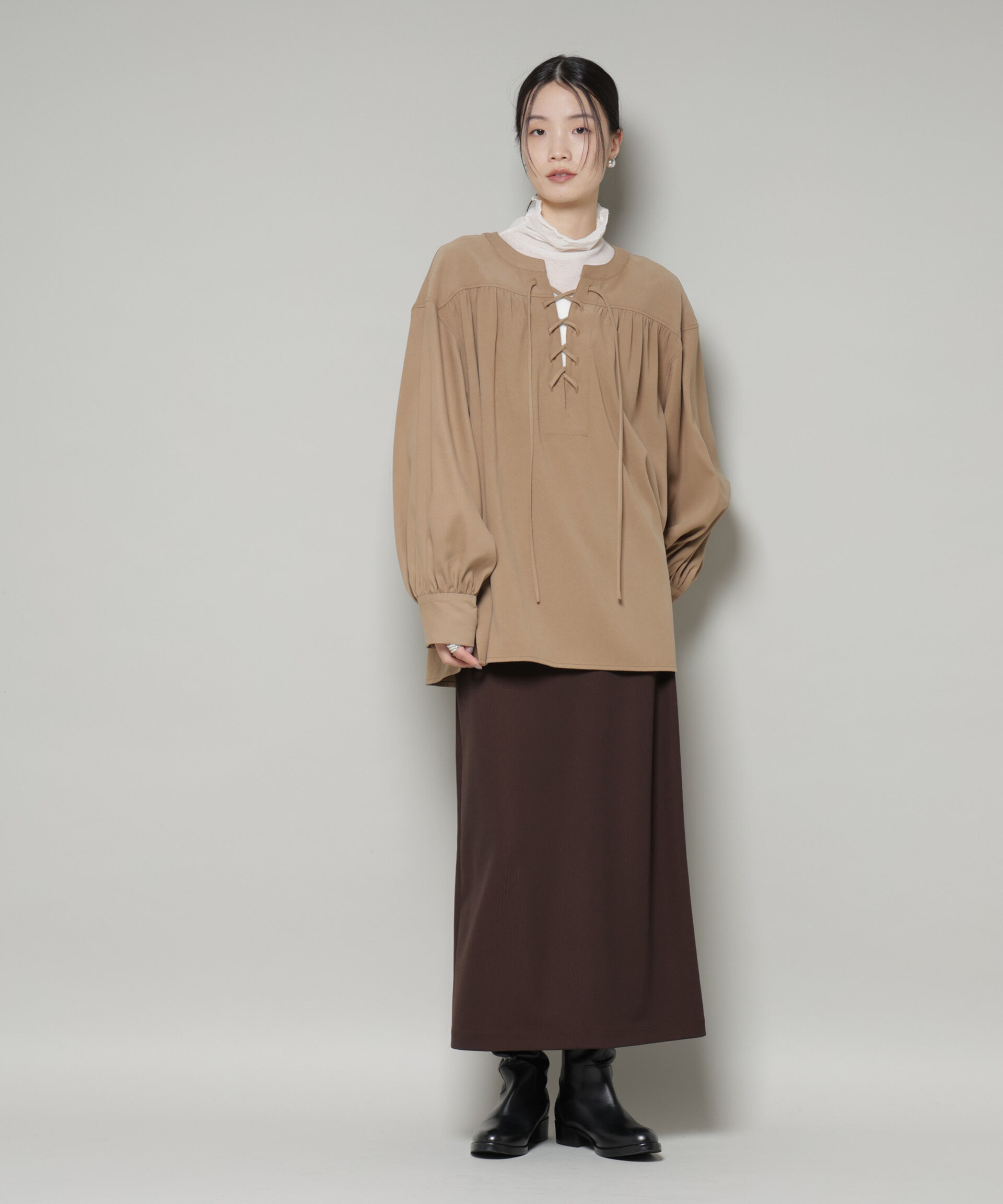 nano･universe「レースアップギャザープルオーバーブラウス」|シャツ・ブラウス|