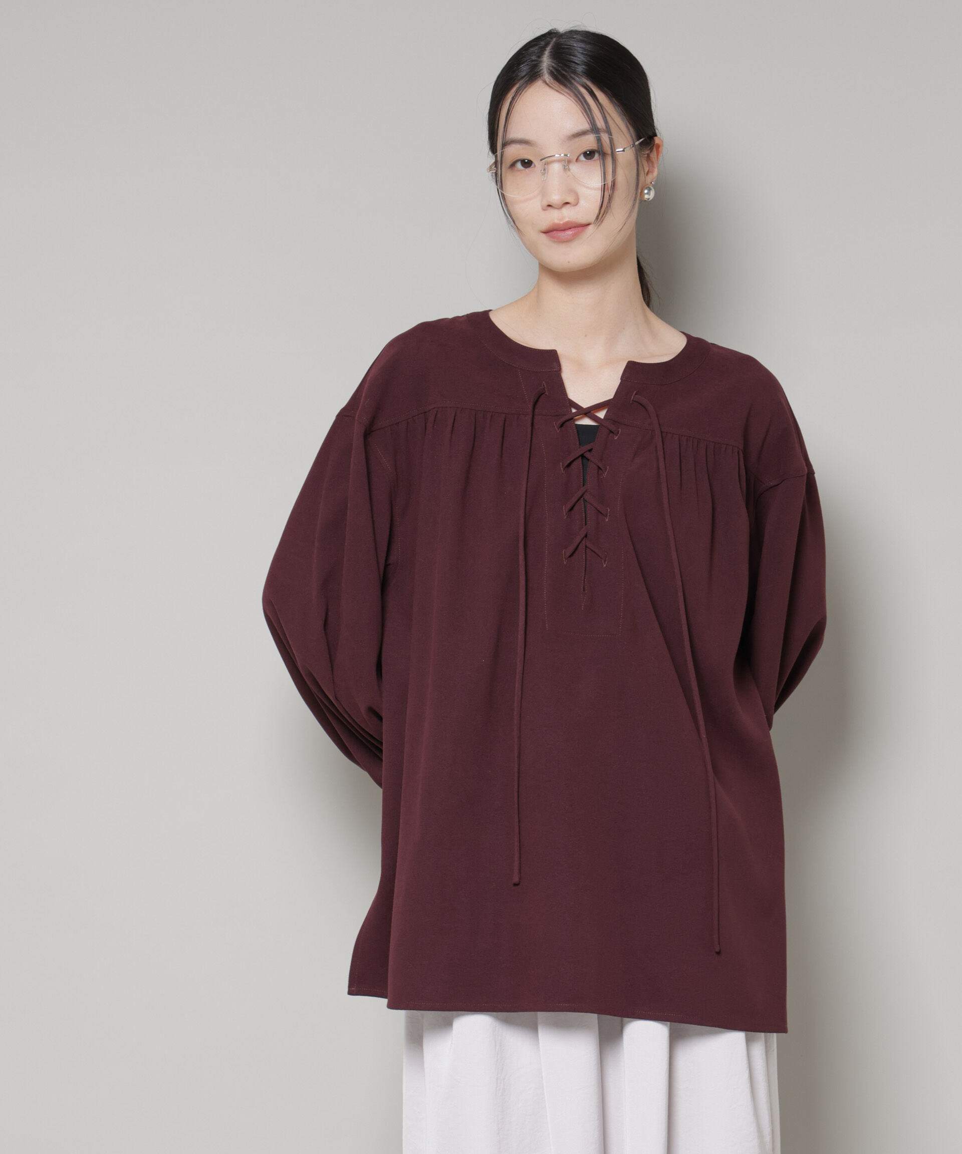 nano･universe「レースアップギャザープルオーバーブラウス」|シャツ・ブラウス|