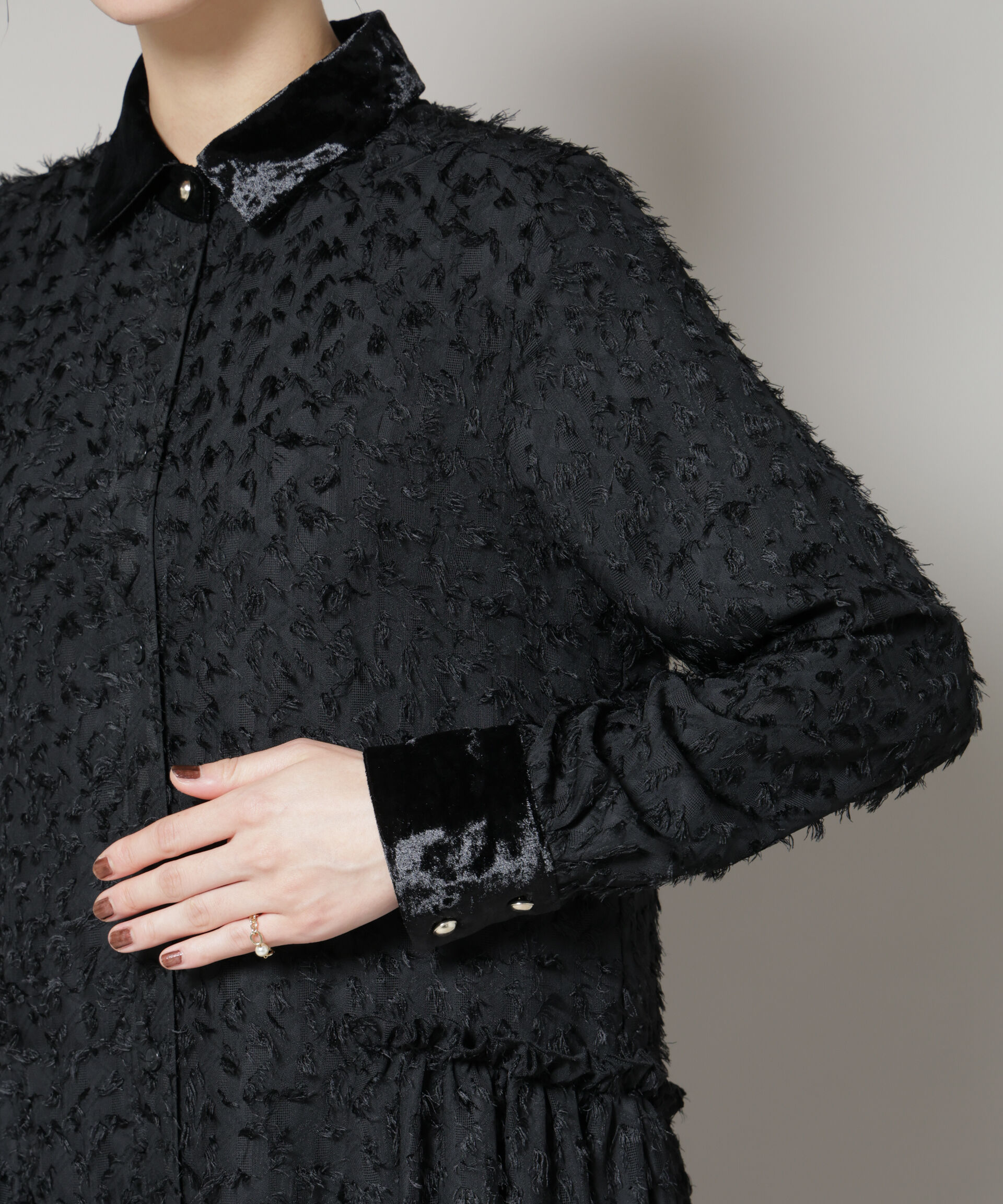 nano･universe「フリンジジャガードナローシャツワンピース」|ワンピース|