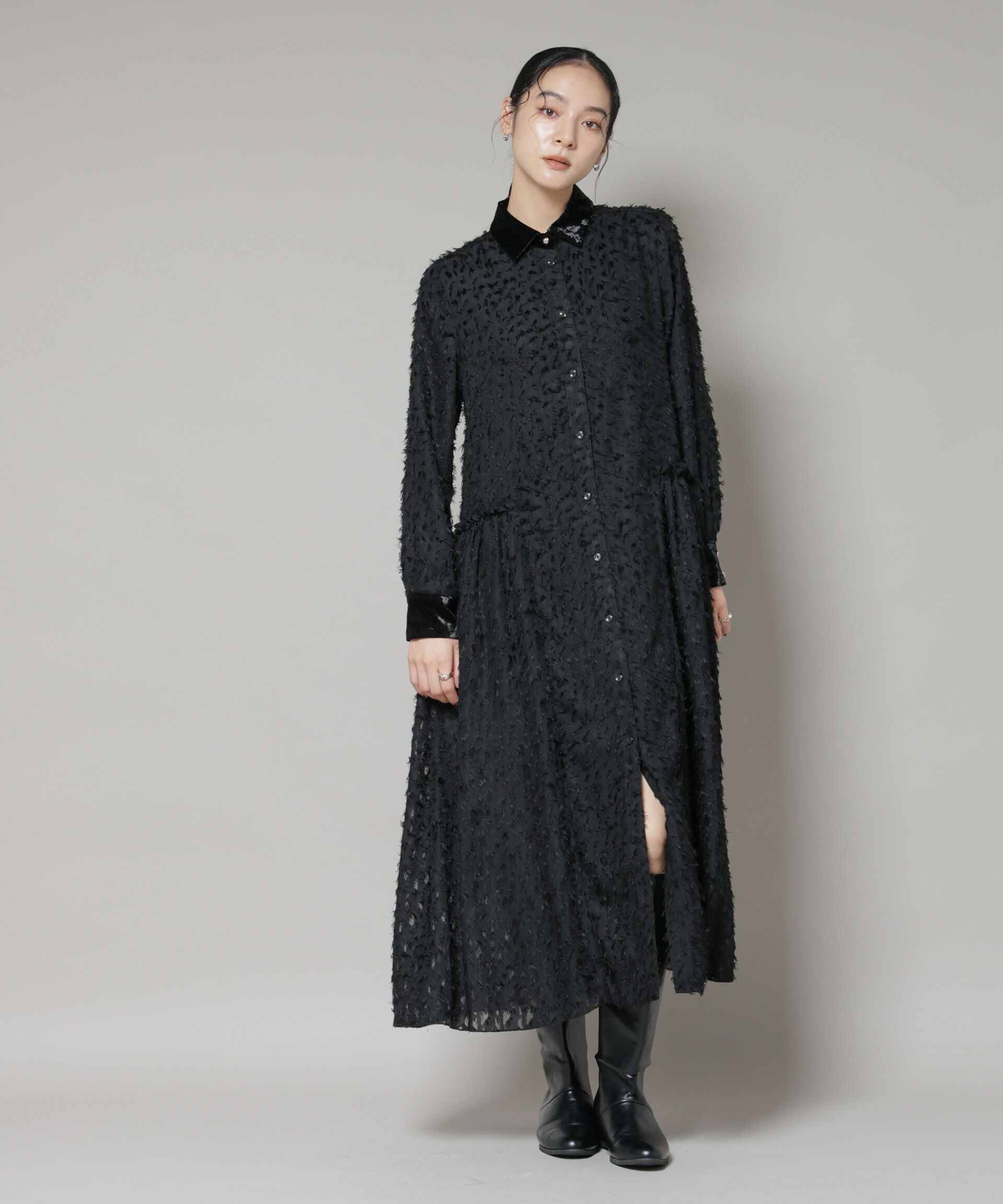 nano･universe「フリンジジャガードナローシャツワンピース」|ワンピース|