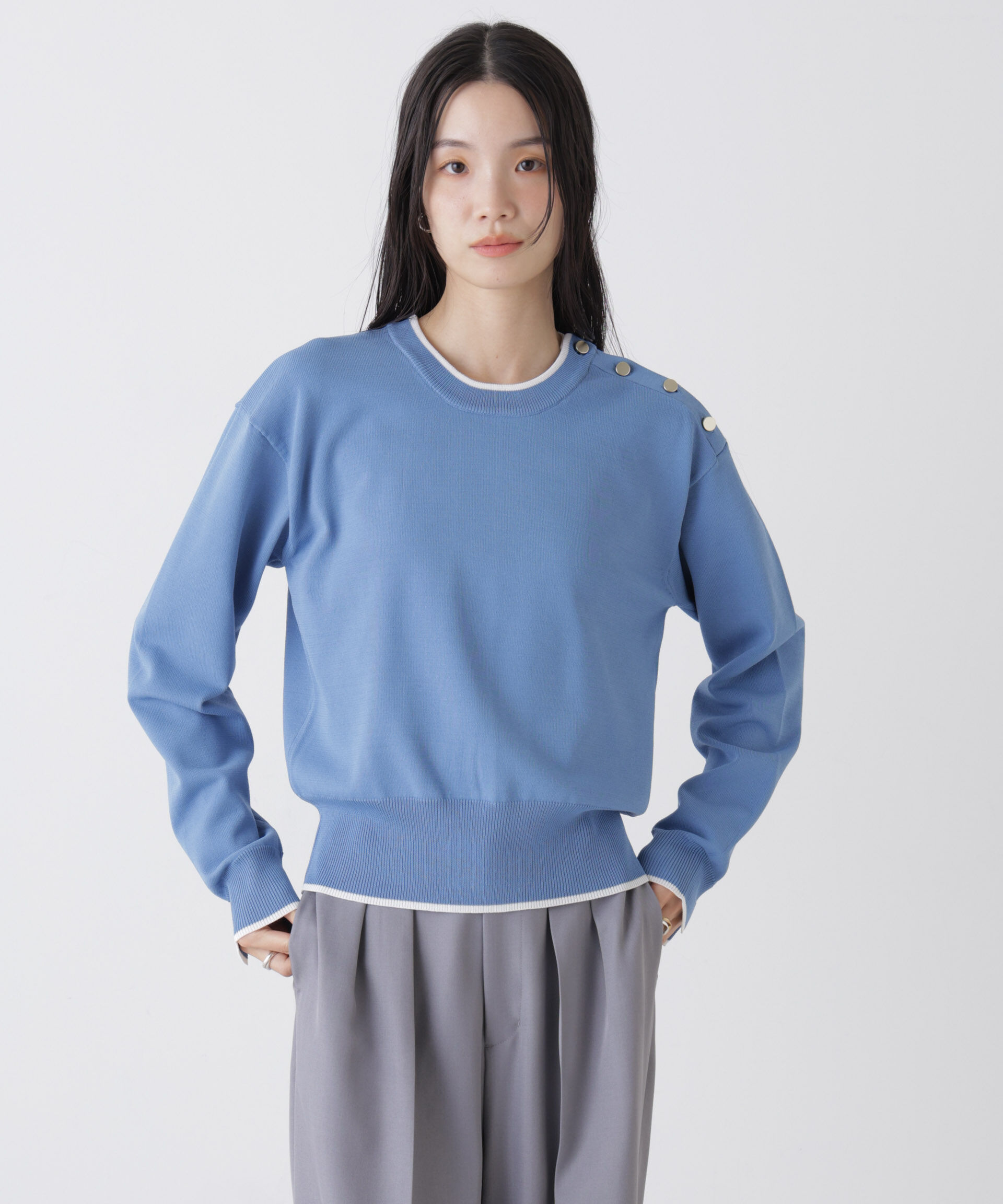 nano･universe「洗濯機洗可UVカットバイカラー釦ディティールニット」|ニット・セーター|