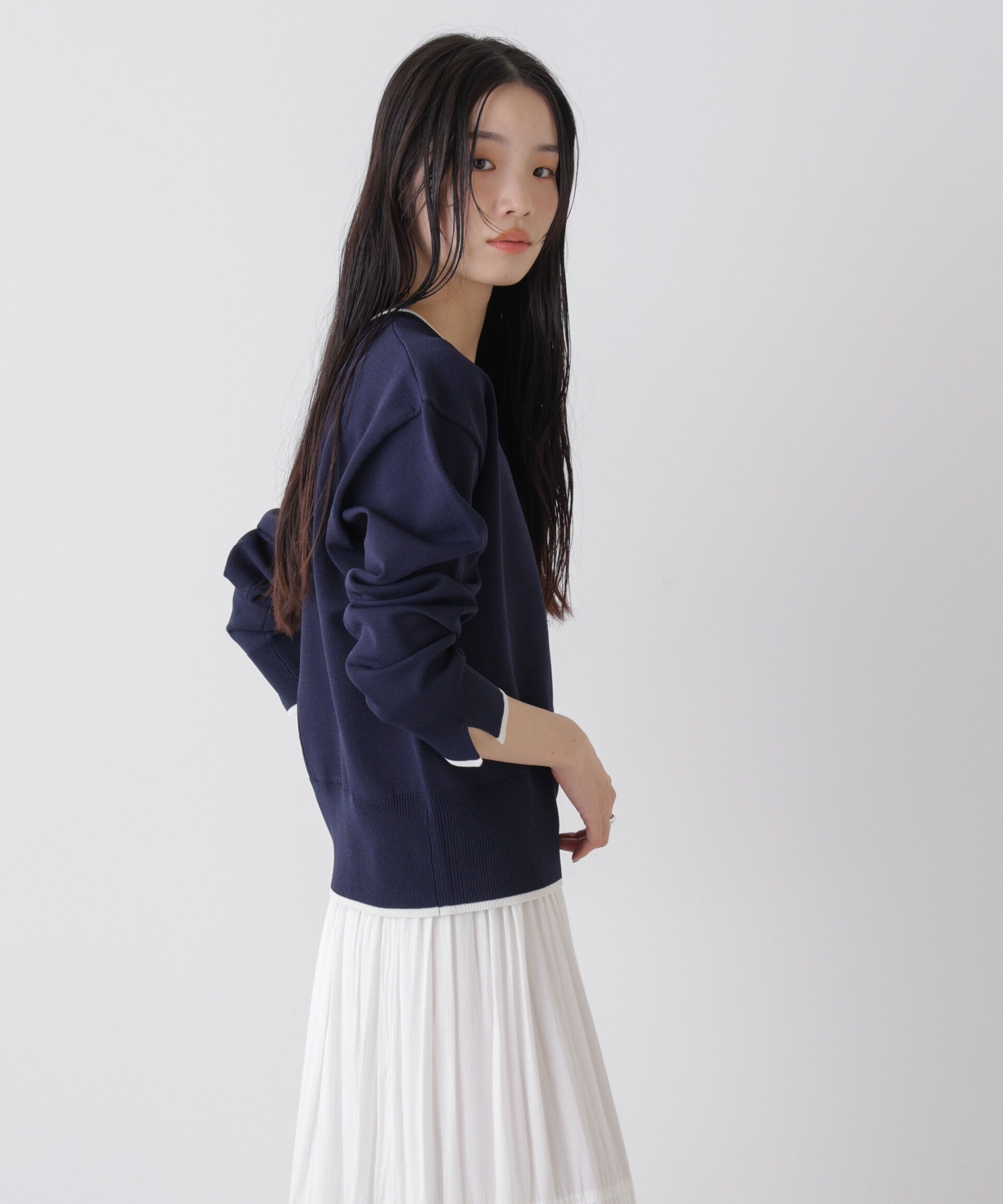 nano･universe「洗濯機洗可UVカットバイカラー釦ディティールニット」|ニット・セーター|