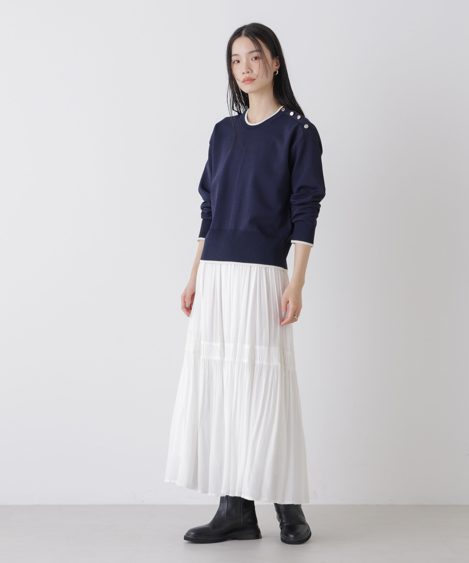 nano･universe「洗濯機洗可UVカットバイカラー釦ディティールニット」|ニット・セーター|