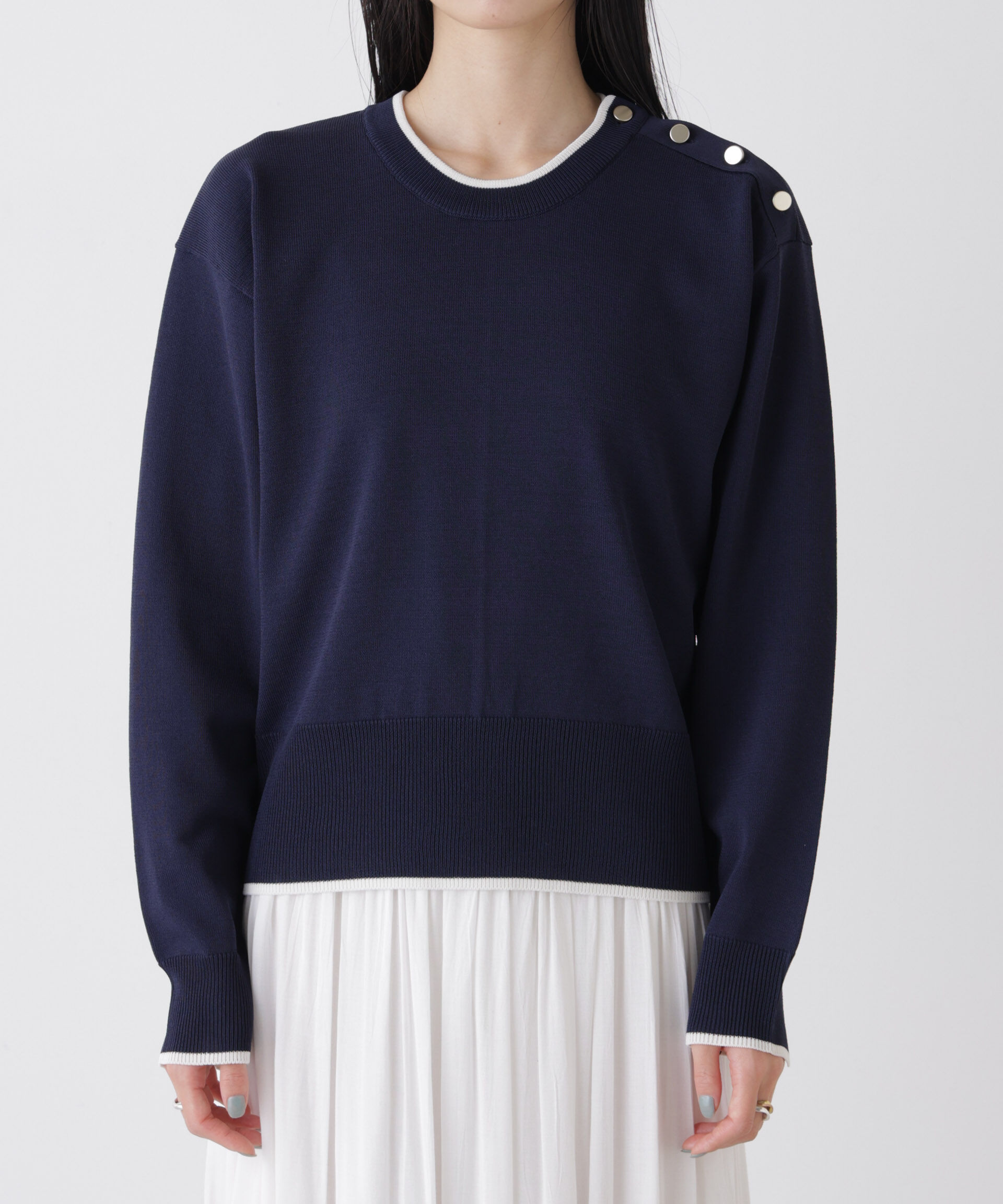 nano･universe「洗濯機洗可UVカットバイカラー釦ディティールニット」|ニット・セーター|