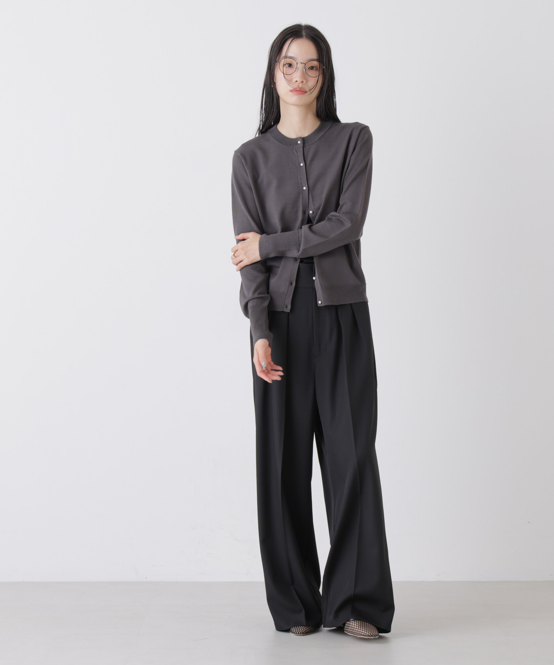 nano･universe「洗濯機洗可バンブーレーヨンニット パールボタンカーディガン」|ニット・セーター|