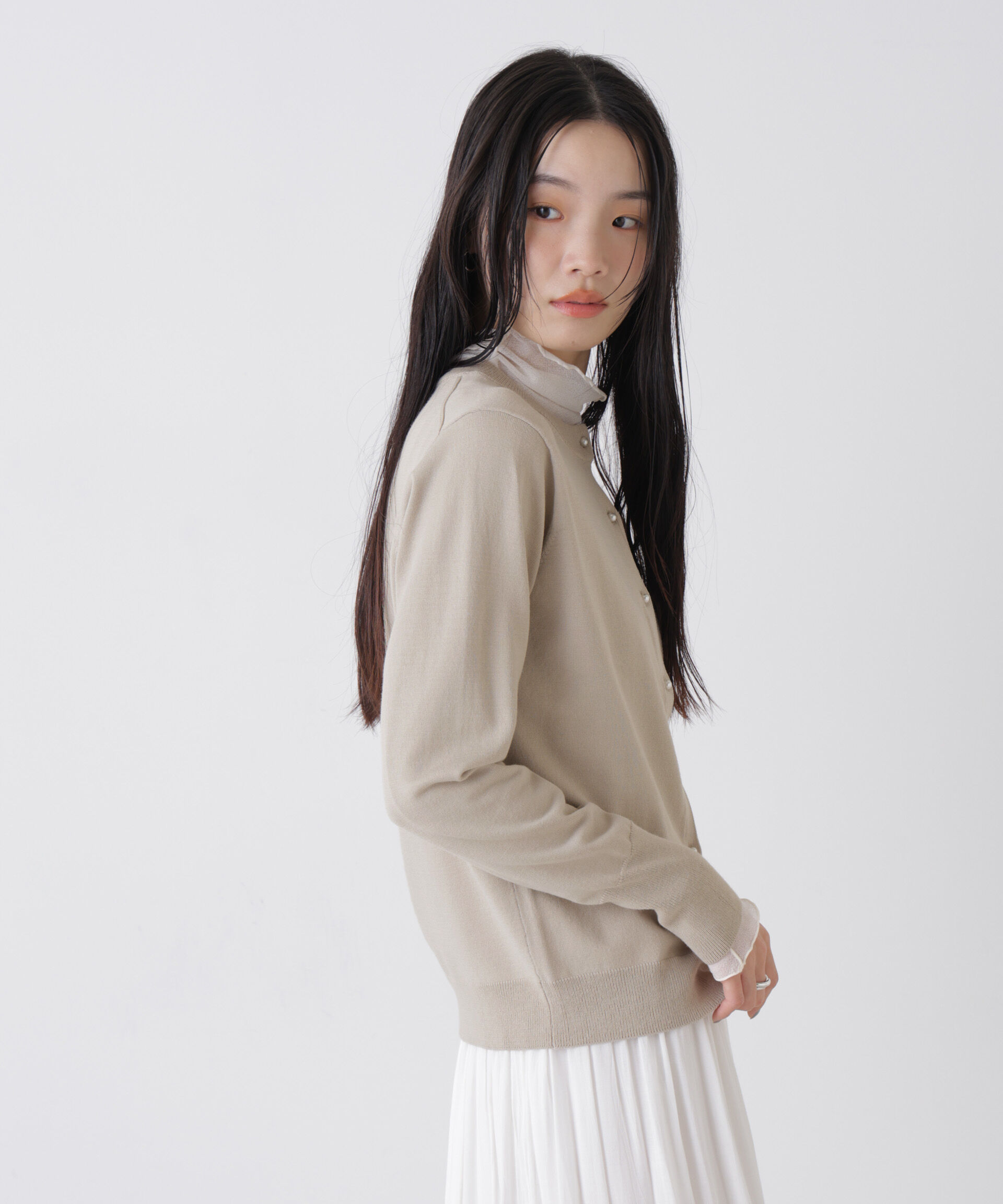 nano･universe「洗濯機洗可バンブーレーヨンニット パールボタンカーディガン」|ニット・セーター|