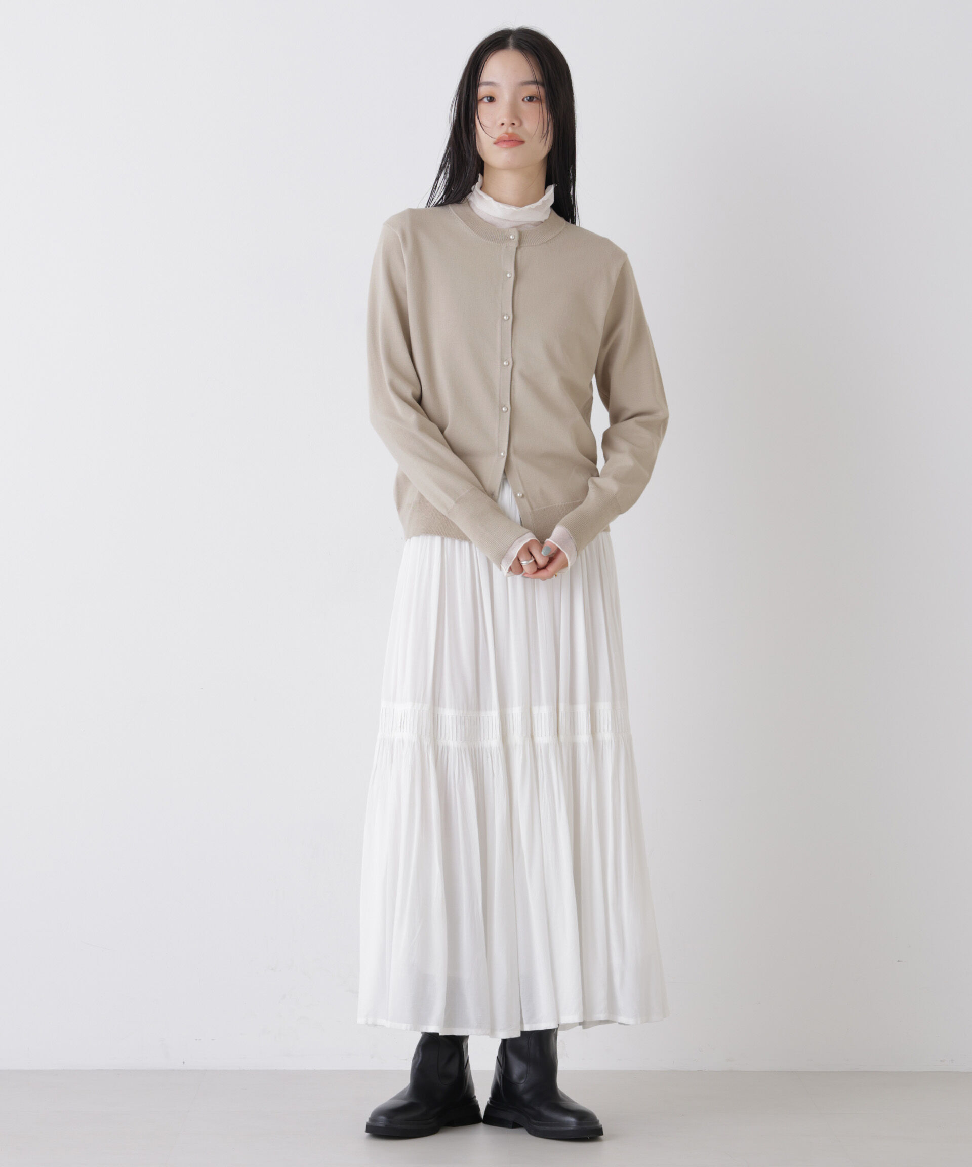 nano･universe「洗濯機洗可バンブーレーヨンニット パールボタンカーディガン」|ニット・セーター|