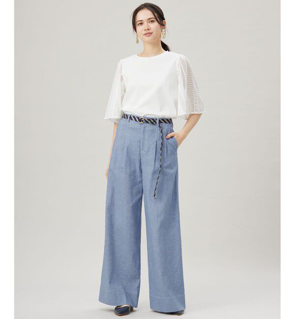 自由区「【洗える】レースエッジフレアスリーブ トップス」|Tシャツ・カットソー|