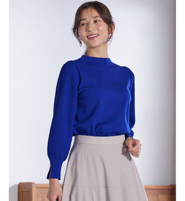 ANY SIS「【CICA加工・選べる9色展開】スリットポイントボトルネック ニット」|ニット・セーター|青