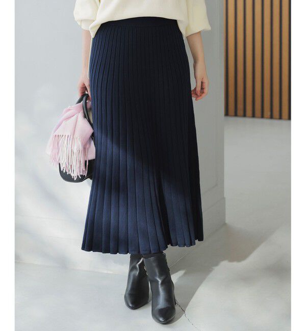 ANY SIS「CICA加工 ニット フレア スカート」|スカート|ネイビー