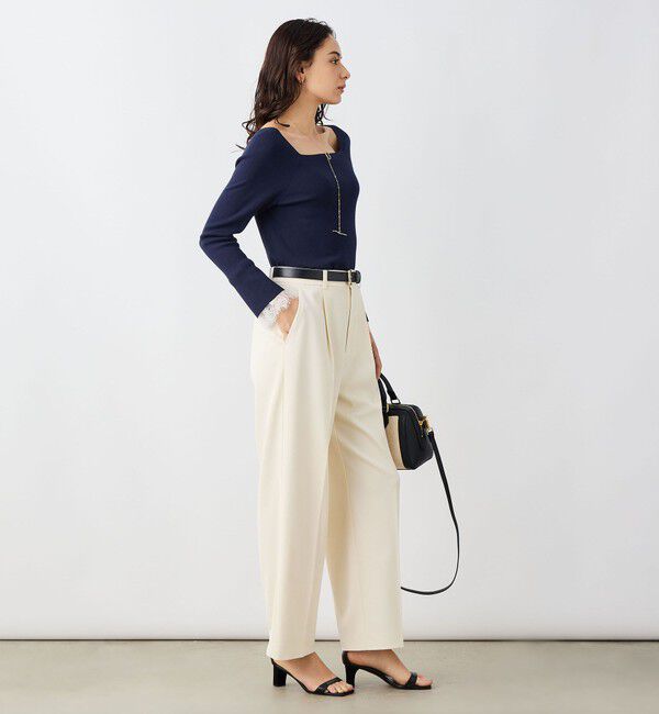 NOLLEY'S sophi「《手洗い可能》袖口レース取り外し可総針スクエアネックプルオーバー」|ニット・セーター|