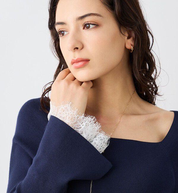 NOLLEY'S sophi「《手洗い可能》袖口レース取り外し可総針スクエアネックプルオーバー」|ニット・セーター|