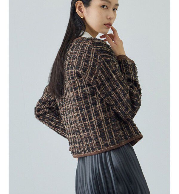 ROPE「ツイードZIPノーカラーカーディガン/イージーケア」|カーディガン|ブラウン系(22)
