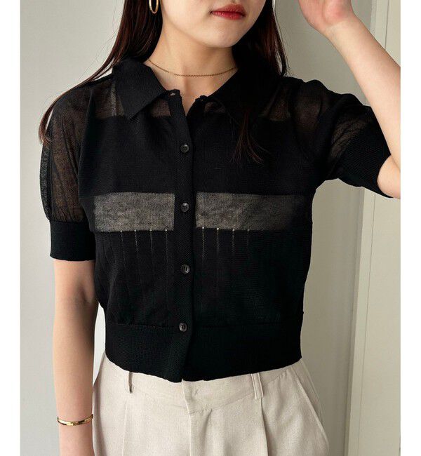 VIS「【WEB限定】シアーボーダーサマーポロニット」|ニット・セーター|