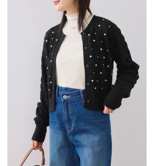 VIS「パールケーブルカーディガン」|カーディガン|ブラック(01)