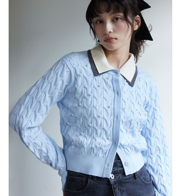 VIS「パールケーブルカーディガン」|カーディガン|サックス(48)