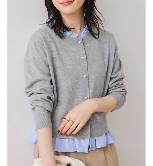 VIS「【美得】フリル襟ドッキングニットカーディガントップス」|ニット・セーター|