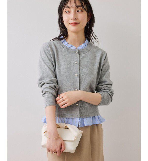VIS「【美得】フリル襟ドッキングニットカーディガントップス」|ニット・セーター|