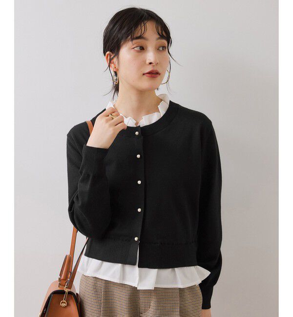 VIS「【美得】フリル襟ドッキングニットカーディガントップス」|ニット・セーター|