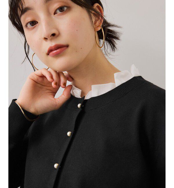 VIS「【美得】フリル襟ドッキングニットカーディガントップス」|ニット・セーター|