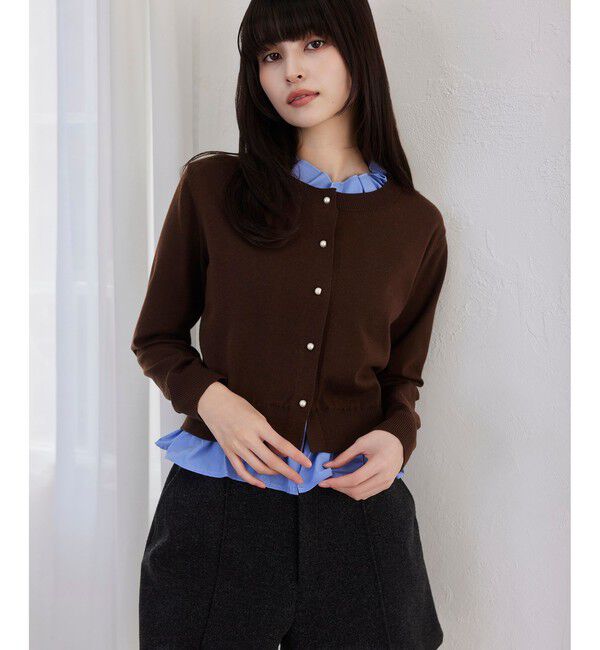 VIS「【美得】フリル襟ドッキングニットカーディガントップス」|ニット・セーター|