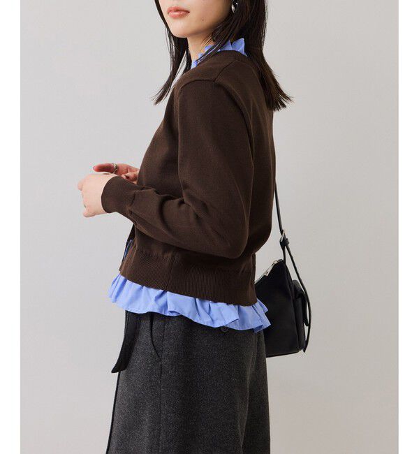 VIS「【美得】フリル襟ドッキングニットカーディガントップス」|ニット・セーター|