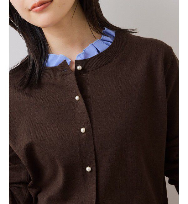 VIS「【美得】フリル襟ドッキングニットカーディガントップス」|ニット・セーター|