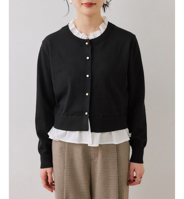 VIS「【美得】フリル襟ドッキングニットカーディガントップス」|ニット・セーター|