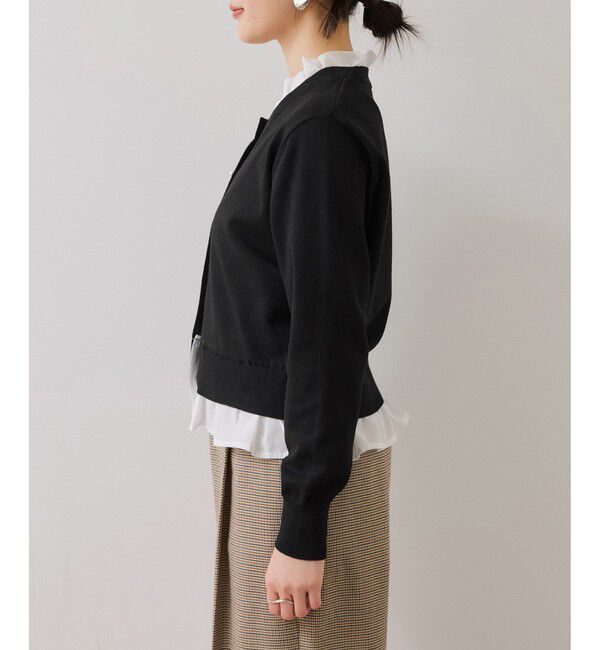 VIS「【美得】フリル襟ドッキングニットカーディガントップス」|ニット・セーター|