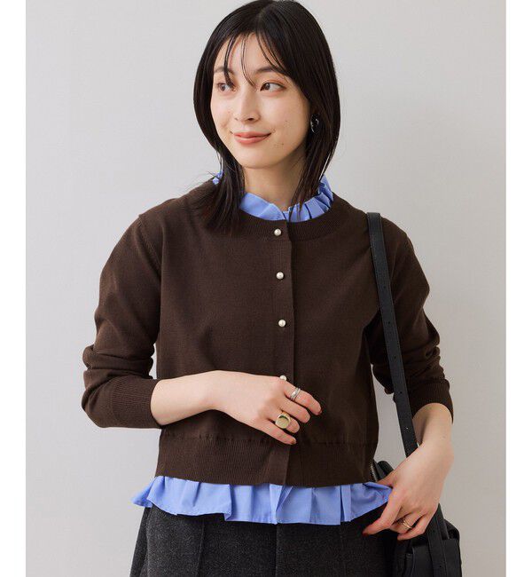 VIS「【美得】フリル襟ドッキングニットカーディガントップス」|ニット・セーター|