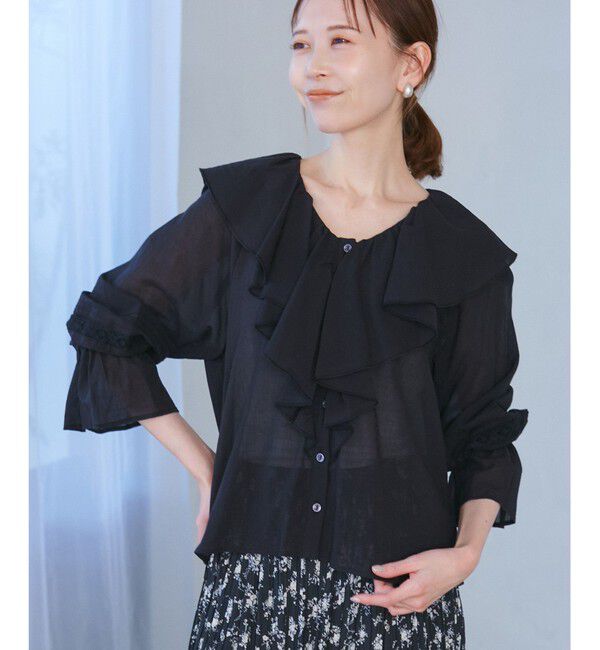 Rope&rsquo;Picnic「【接触冷感・通気性】Comfy Shirt コンフィーシャツ/綿ボイルフリルブラウス」|シャツ・ブラウス|