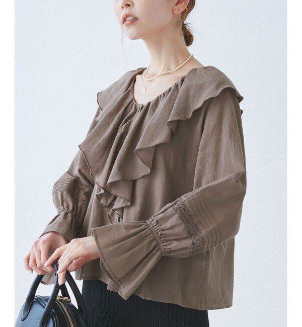 Rope&rsquo;Picnic「【接触冷感・通気性】Comfy Shirt コンフィーシャツ/綿ボイルフリルブラウス」|シャツ・ブラウス|