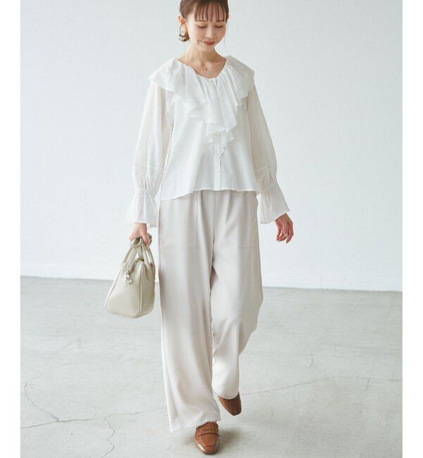 Rope&rsquo;Picnic「【接触冷感・通気性】Comfy Shirt コンフィーシャツ/綿ボイルフリルブラウス」|シャツ・ブラウス|