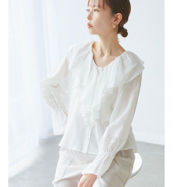 Rope&rsquo;Picnic「【接触冷感・通気性】Comfy Shirt コンフィーシャツ/綿ボイルフリルブラウス」|シャツ・ブラウス|