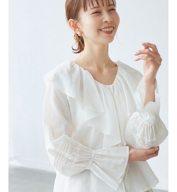 Rope&rsquo;Picnic「【接触冷感・通気性】Comfy Shirt コンフィーシャツ/綿ボイルフリルブラウス」|シャツ・ブラウス|