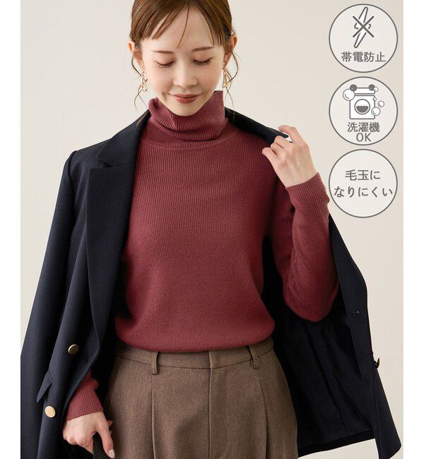 Rope&rsquo;Picnic「アンチピリングリブタートルニットプルオーバー/イージーケア」|ニット・セーター|ワイン(66)