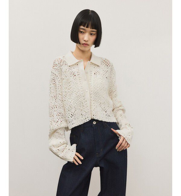 ADAM ET ROPE'「コードレースパターンニットシャツ」|シャツ・ブラウス|