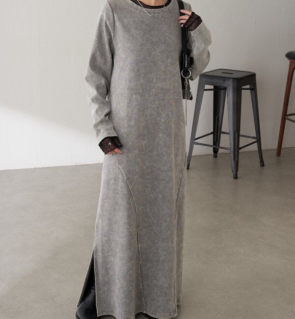  「Q.anos チュールドッキングワンピース」|ワンピース|グレー