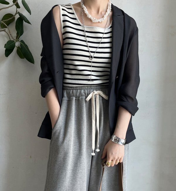  「ボーダースクエアニットタンク」|ニット・セーター|オフホワイト