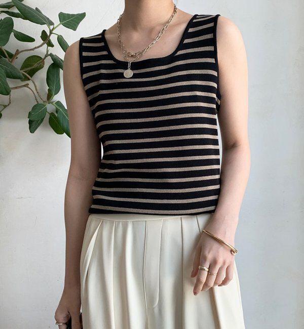  「ボーダースクエアニットタンク」|ニット・セーター|ベージュ