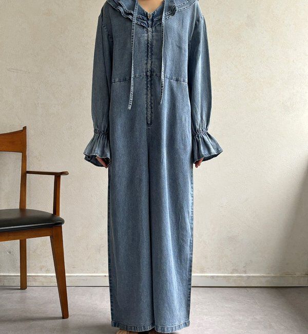 「【WEB限定】フリルデニムオールイーンワン」|ワンピース|