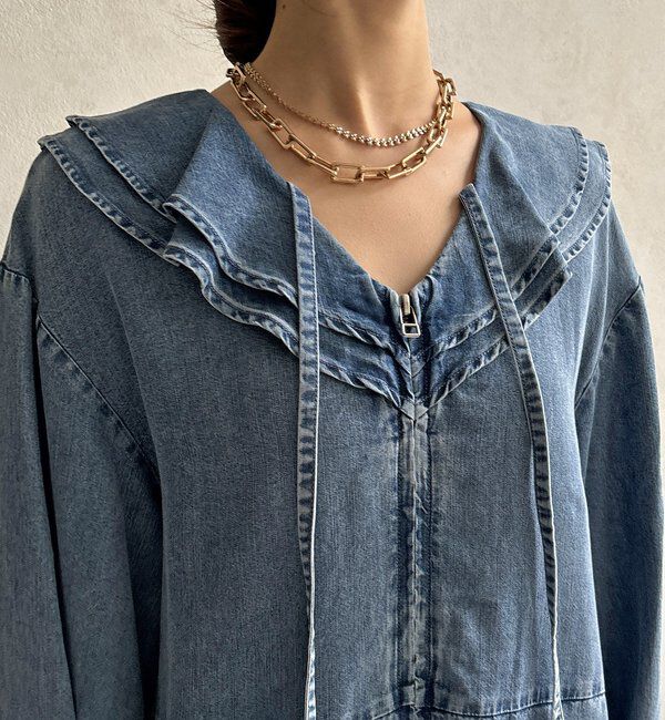  「【WEB限定】フリルデニムオールイーンワン」|ワンピース|