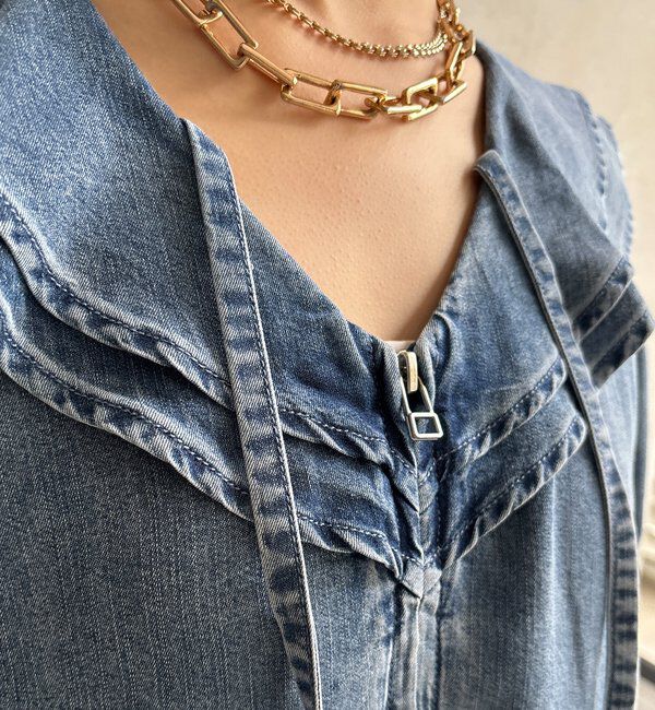  「【WEB限定】フリルデニムオールイーンワン」|ワンピース|